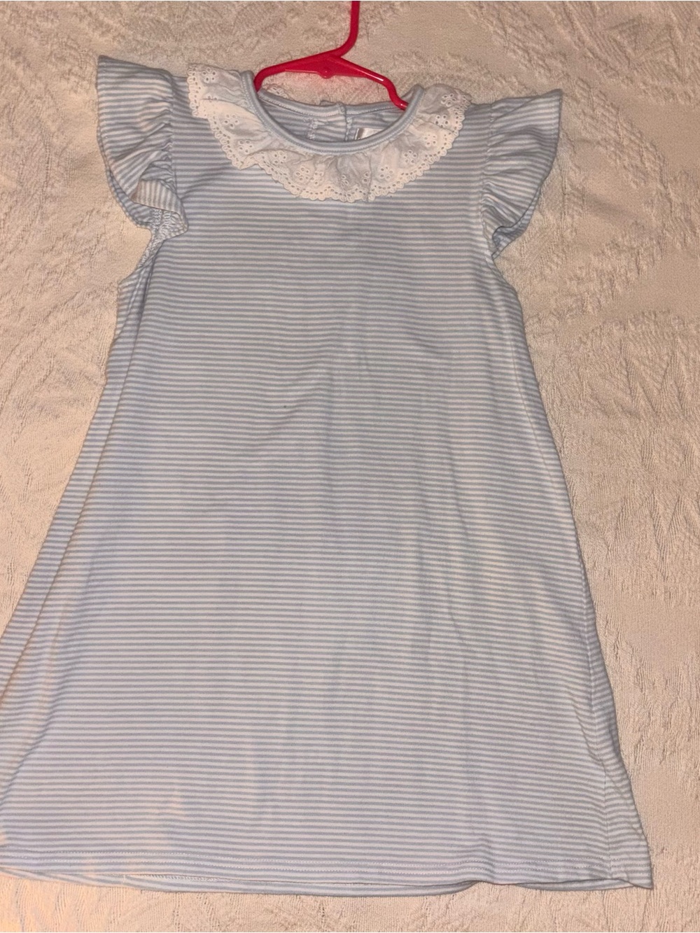 Cecil and Lou pastel blue striped angel sleeve dress girl size 7 eyelet trim